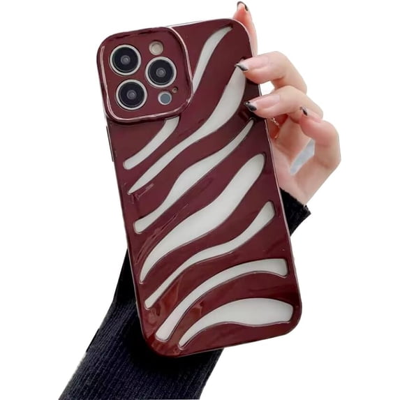 Kawaii Curly Wave Case for iPhone 14 Pro Max Hollow Design, Pretty Girls Case for iPhone 14 Pro Max Water Ripple Pattern, Cute and Fashion Women Case for iPhone 14 Pro Max Wine Red