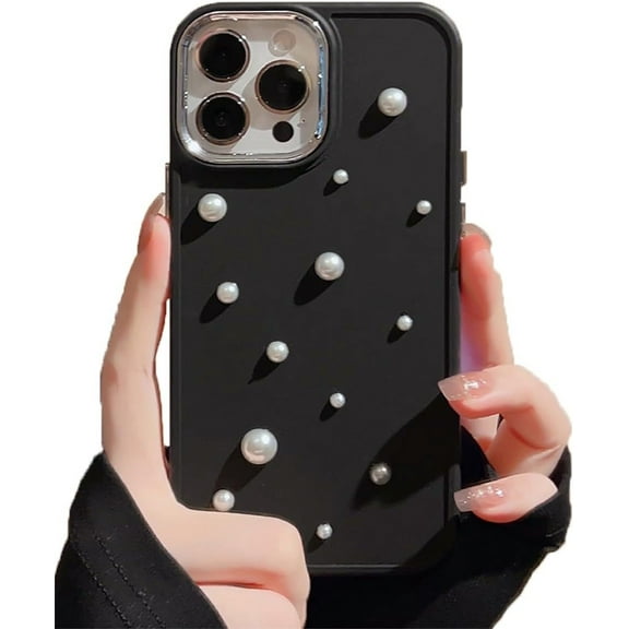 Kawaii Cute 3D Pearls Candy Color Soft Phone Case Compatible with iPhone Case (Black,iPhone 13 Pro Max)