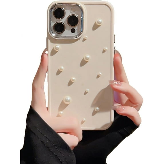 Kawaii Cute 3D Pearls Candy Color Soft Phone Case Compatible with iPhone Case (White,iPhone 12 Pro)