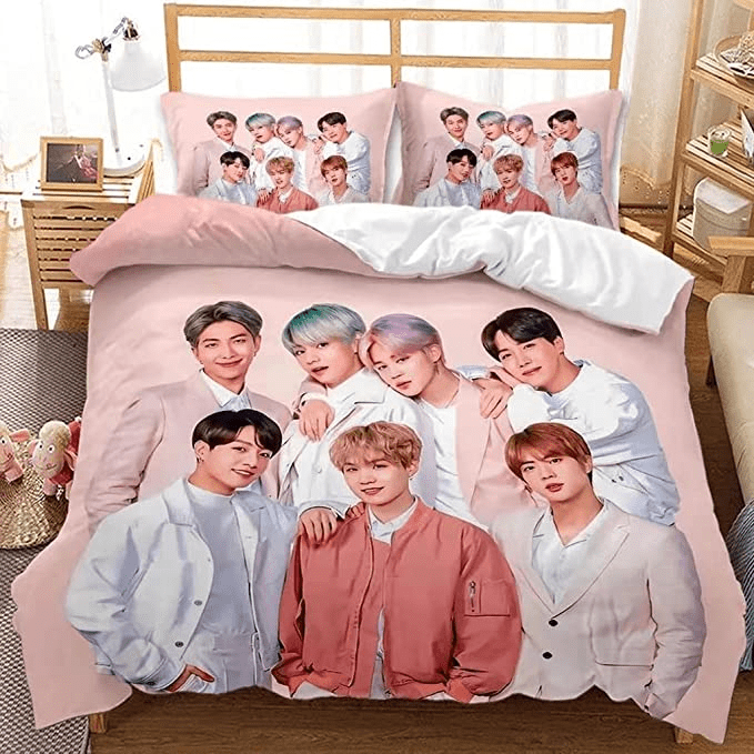Kawaii Cute BTS Bedding Bed Set Twin for Kids Teens Adults Bedroom Sets  Decor 3 Pieces Korean Pop Idol Duvet Cover & 2 Pillowcases Bedding  Comforter Sets 