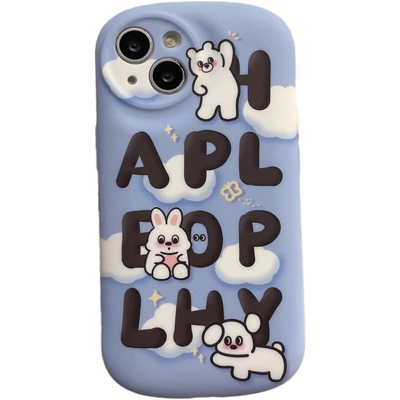 Kawaii Cute Cartoon Animal Bear Dog Bunny Cloud Soft Phone Case Compatible with iPhone Case (Blue,iPhone 14 Pro)
