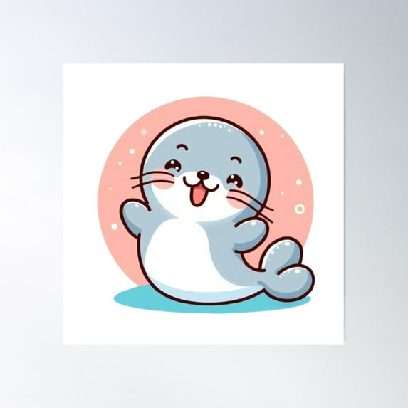 Kawaii Cute Cartoon Seal Poster Wall Art, Modern Wall Decor For Living Room Bedroom, 24x24 UNFRAMED