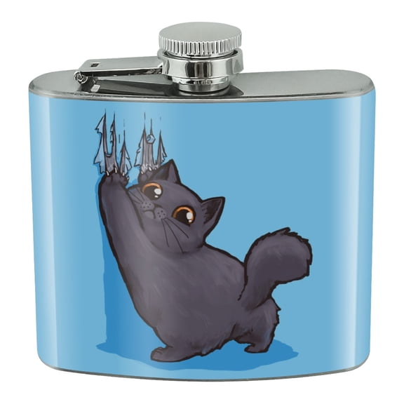 Kawaii Cute Cat Scratching Wall Stainless Steel 5oz Hip Drink Kidney Flask