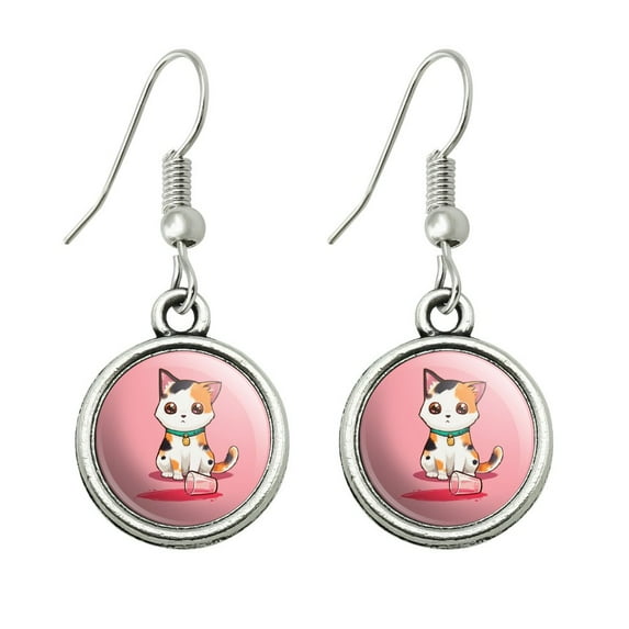 Kawaii Cute Cat Spilled Glass of Water Novelty Dangling Drop Charm Earrings