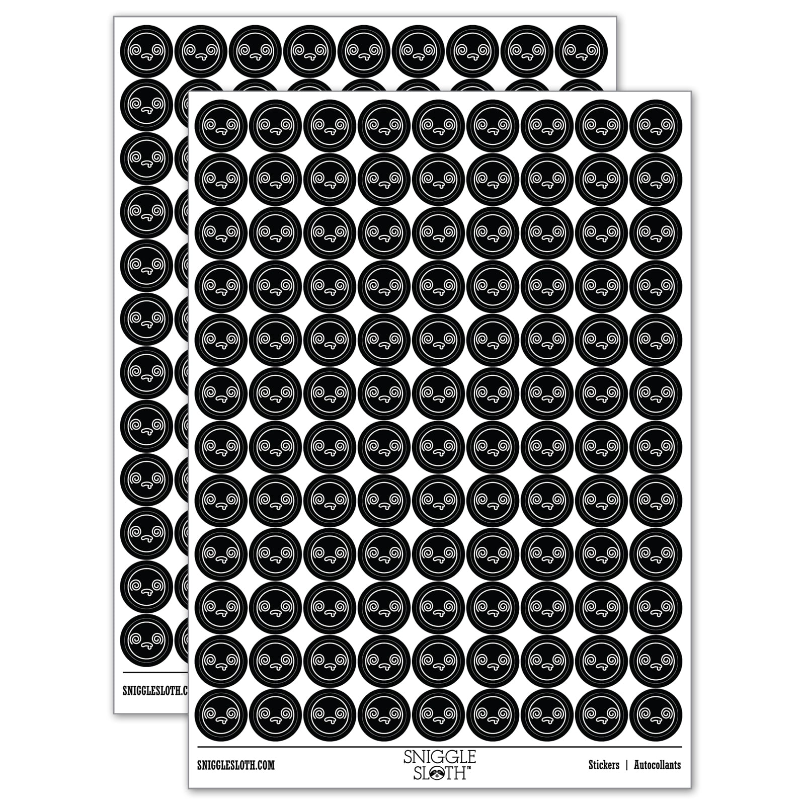 Kawaii Cute Dazed Confused Drool Face 200+ Round Stickers - Black ...