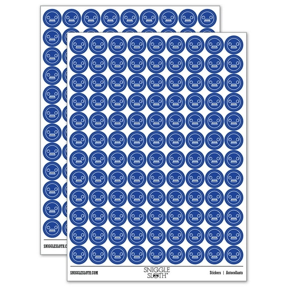Kawaii Cute Derpy Crazy Face 200+ Round Stickers - Dark Blue - Gloss Finish - 0.50" Size