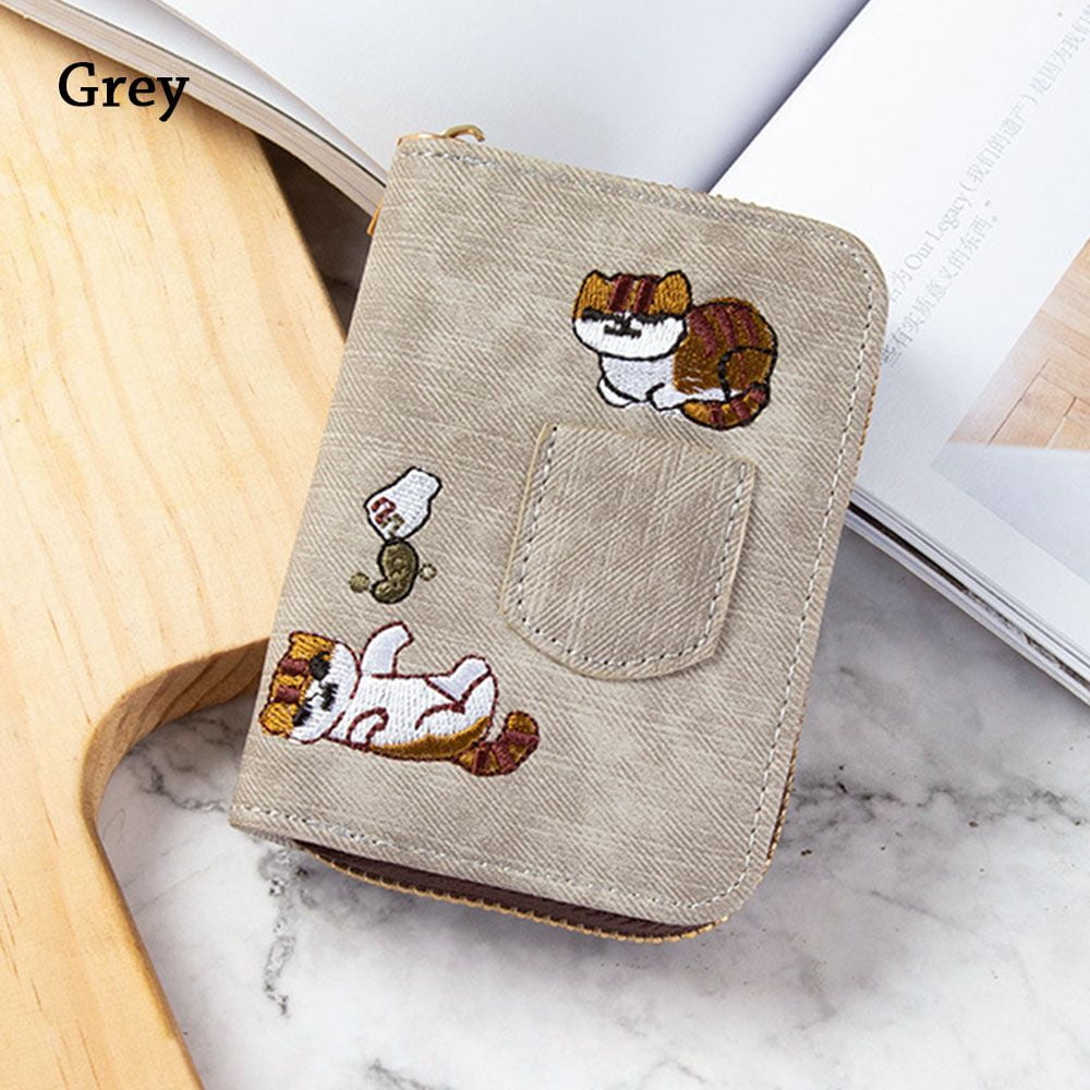 Kawaii Cute Embroidery Small PU Leather Coin Bag Card Holder Money