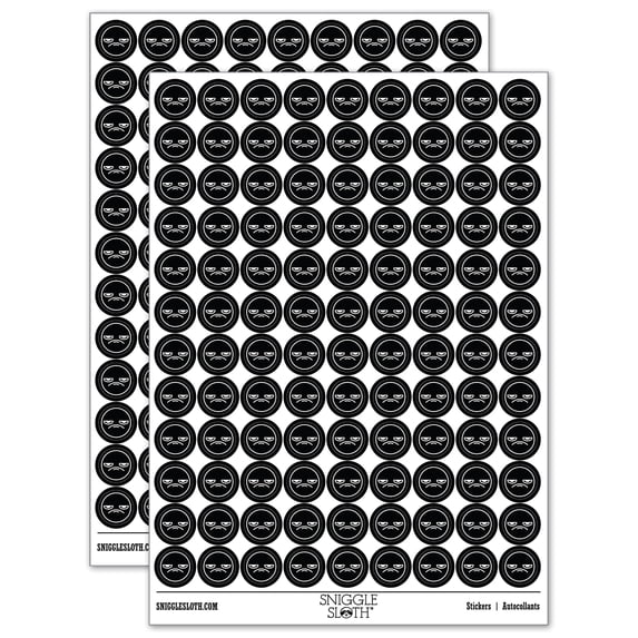 Kawaii Cute Grumpy Meh Face 200+ Round Stickers - Black - Matte Finish - 0.50" Size