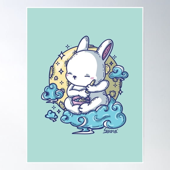 Kawaii Cute Moon Rabbit Jade Poster Wall Art, Modern Wall Decor, 8x12 UNFRAMED