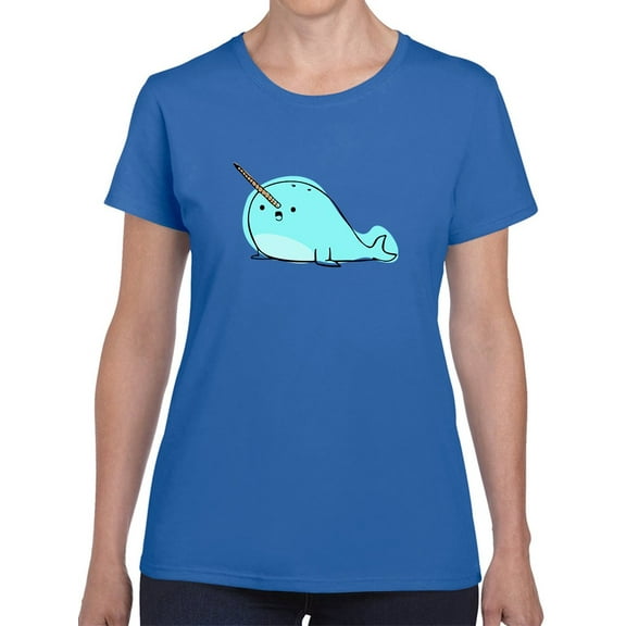 Kawaii Cute Narwhal Unicorn Sea Graphic Women Royal Blue T-Shirt, Female Large