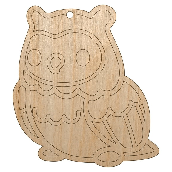 Kawaii Cute Owl Bird Wood Holiday Christmas Tree Ornament Unfinished DIY Pre-Drilled Craft