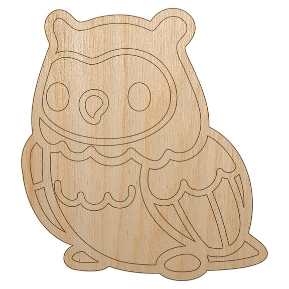 Kawaii Cute Owl Bird Wood Shape Unfinished Piece Cutout Craft DIY Projects - 4.70 Inch Size - 1/4 Inch Thick