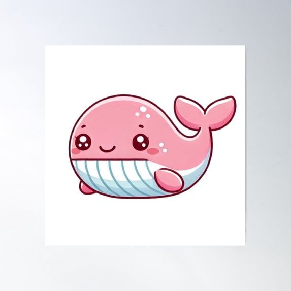 Kawaii Cute Pink Whale Poster Wall Art, Modern Wall Decor For Living Room Bedroom, 24x24 UNFRAMED