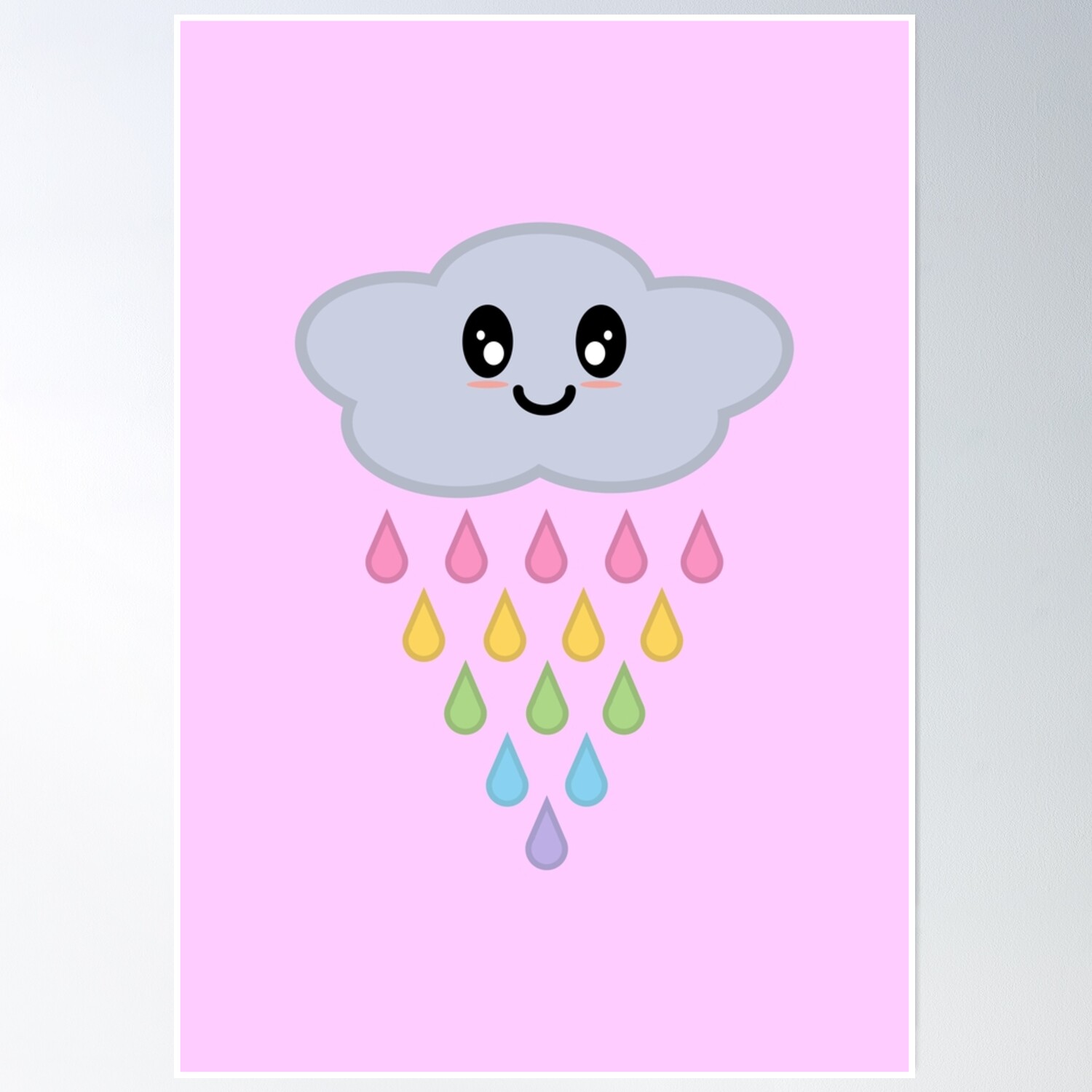 Kawaii Cute Raining Rainbow Rain Cloud In Pink Poster Wall Art, Modern ...