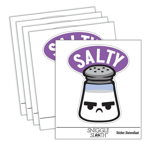 Kawaii Cute Salty Grumpy Salt Car Window Bumper Water Bottle Phone Tablet Laptop Waterproof Vinyl Decal Sticker Set 5-Pack - Gloss Finish - 4.0"