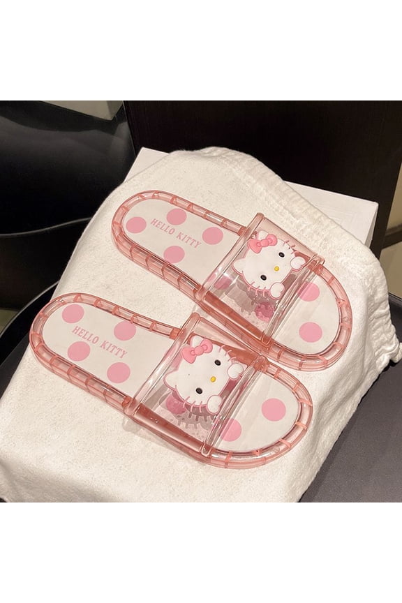 Kawaii Cute Sanrio Hello Kitty Cartoon Fashionable Sandals Home Transparent Crystal Flat Slippers Non-slip and Wear-resistant