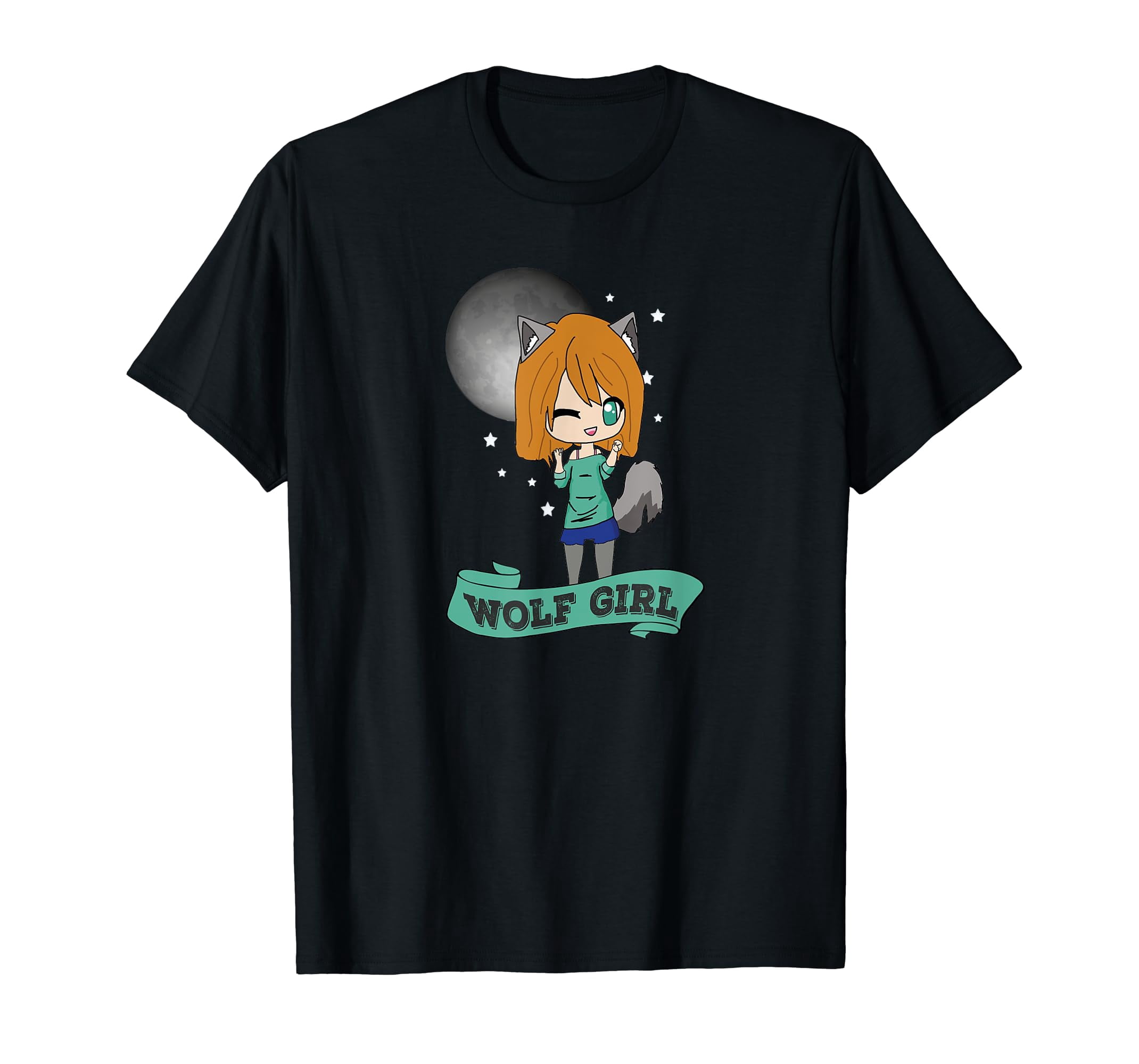 Kawaii cute wolf girl anime chibi full moon shirt walmart