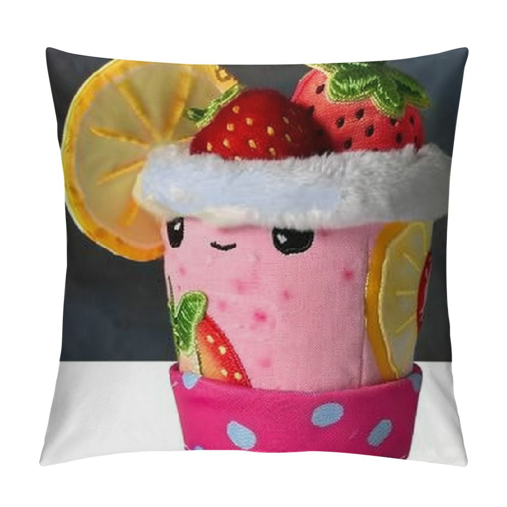 Kawaii Cutie trawberry Lemonade Embroidered AccentFurry Play Pillow Set