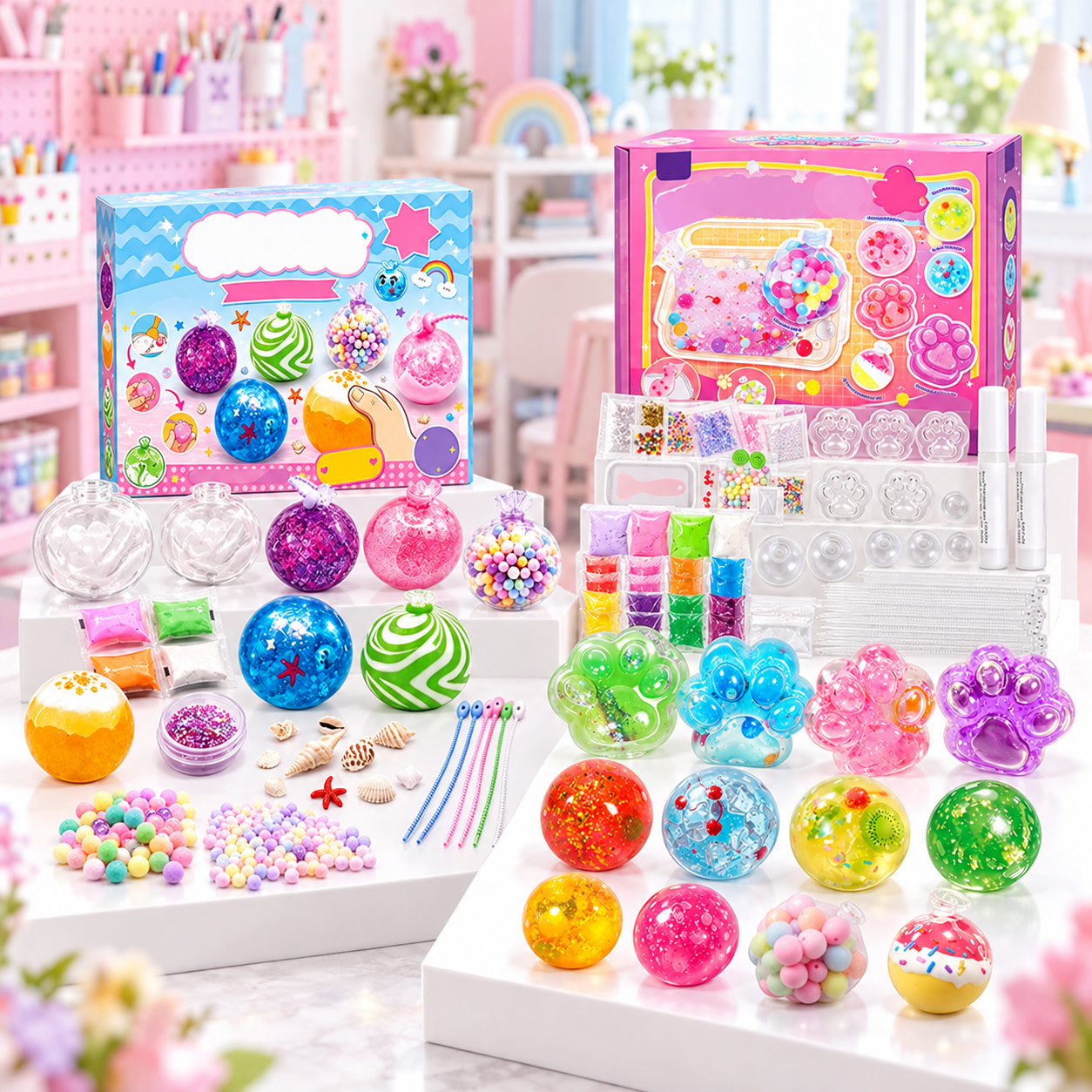 Kawaii DIY Squishy Kit, DIY Stress Ball Making Kit with Colorful Beads ...