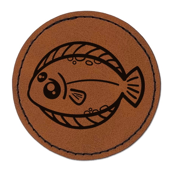Kawaii Dab Fish 2.5" Faux Leather Round Engraved Iron-On Patch - Brown