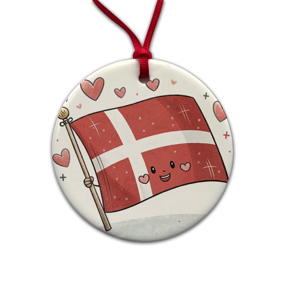 Kawaii Denmark Flag Christmas Tree Holiday Round Ceramic Ornament