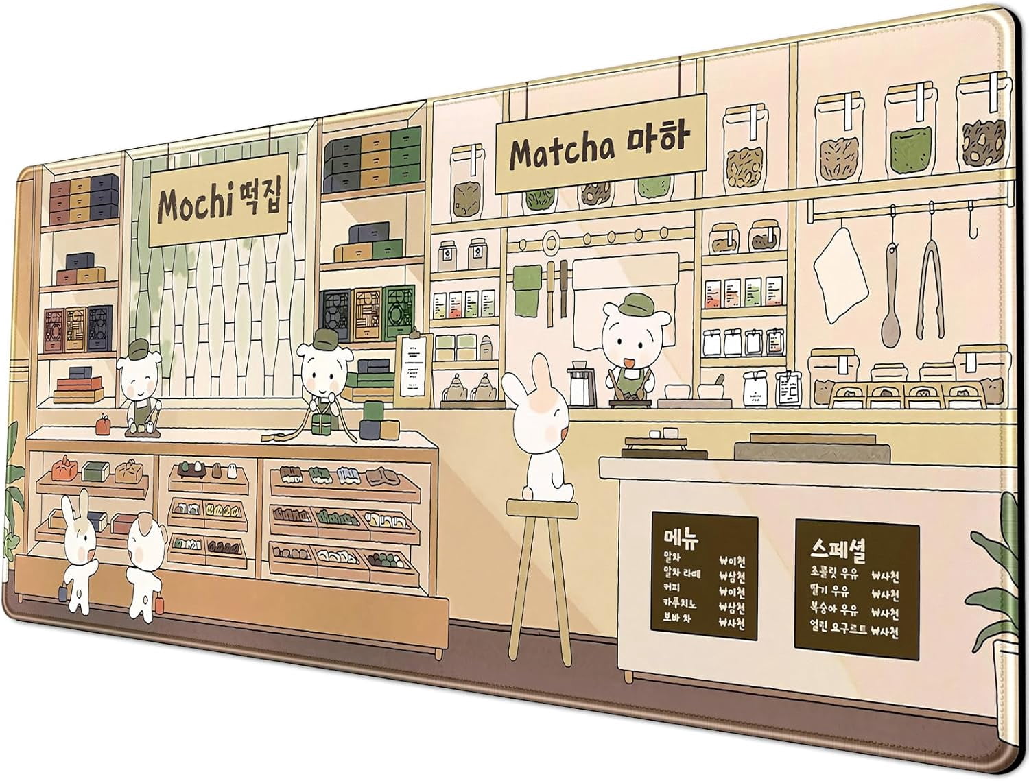 Kawaii Desk Mat Cute Beige Cat Bunny Bakery Large Mouse pad Korean Japanese Anime Aesthetic Desk Pad 31.5''X11.8'' Gaming Mousepad Extended Big Keyboard Mouse Mat Gift for Office Decor