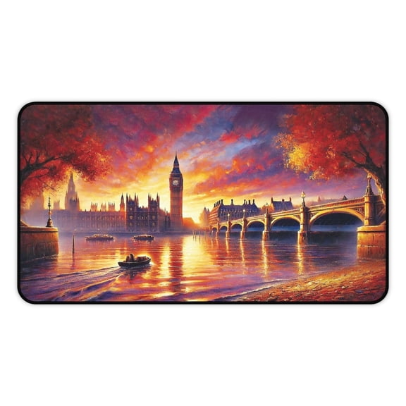 Lambock Kawaii Desk Mat Gaming Desk Pad London Big Ben Bridge, Vintage Retro Mouse Pad Office Decor Large Gaming Mouse Pad for Gamers - 12x22 in