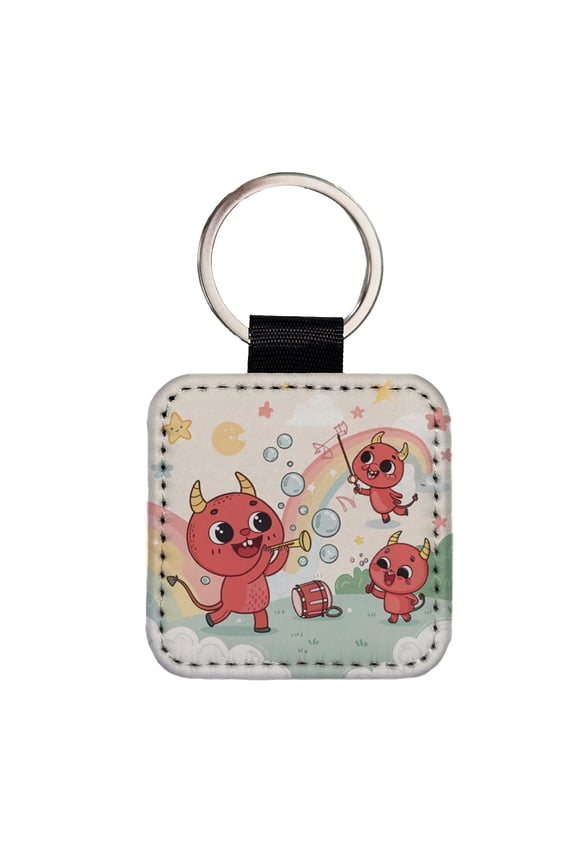 Kawaii Devils Faux Leather Square Keychain