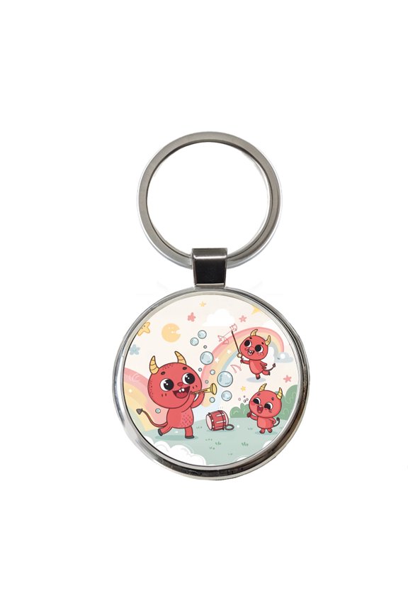Kawaii Devils Metal Round Keychain