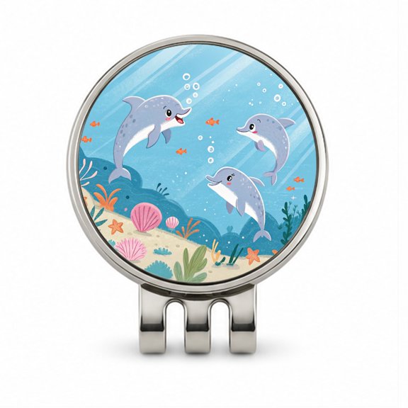 Kawaii Dolphins Golf Hat Clip with Removable Magnetic Ball Marker