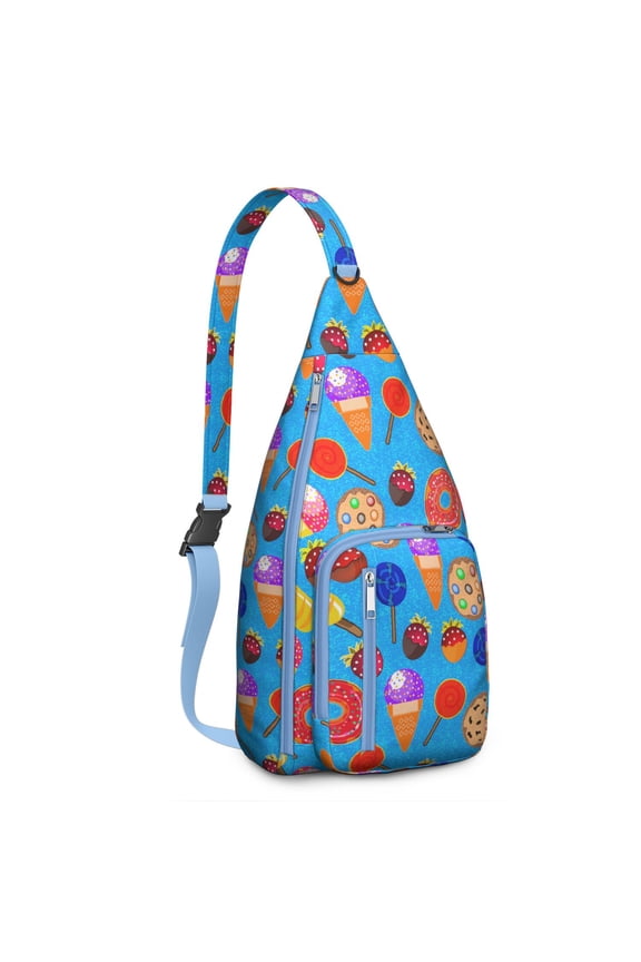 Kawaii Donut Sling Backpack – Cute Mini Donut Design Shoulder Bag, Multi-Pocket Pack for Travel