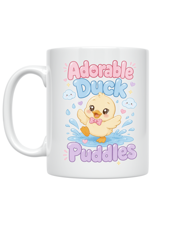 Kawaii Duck Puddles Design - Duck Lover - 11 oz Ceramic Coffee Mug