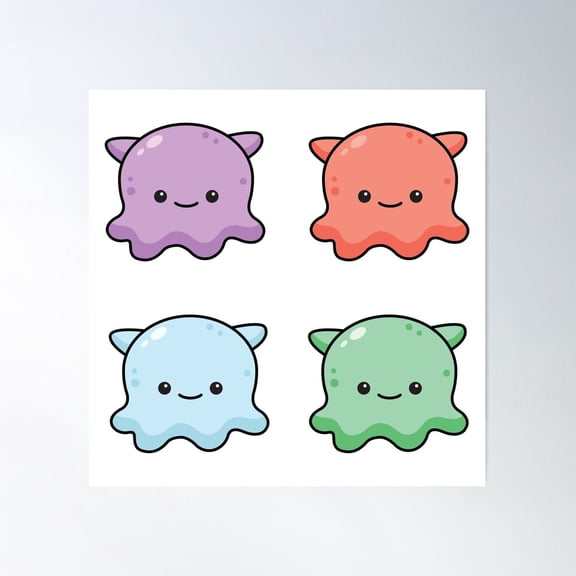 Kawaii Dumbo Octopus Set Poster Wall Art, Modern Wall Decor For Living Room Bedroom, 24x24 UNFRAMED