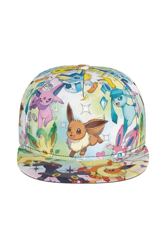 Kawaii Ee-vee Unisex Flat Brim Cap Adjustable Fitted Hat Baseball Cap for Men Women