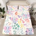 thumbnail image 1 of Kawaii Elephant Bedding Set Twin Size,Cartoon Elephant Flower Fitted Sheet,Cute Watercolor Floral Bottom Sheets Wildlife Animal Bed Set 2Pcs （No Top Sheet）, 1 of 6