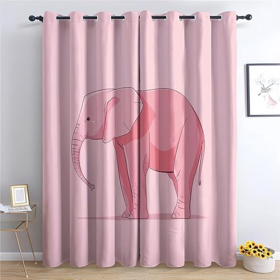 Kawaii Elephant Curtains For Bedroom Living Room, Girls Preppy Blackout Curtains & Home Decor, Pink Window Curtains, Thermal Room Darkening Grommet Drapes 42"W x 63"L (Pack of 2)