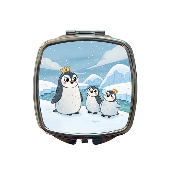 Kawaii Emperor Penguins Travel Makeup Handbag Purse Small Pocket Compact Mirror