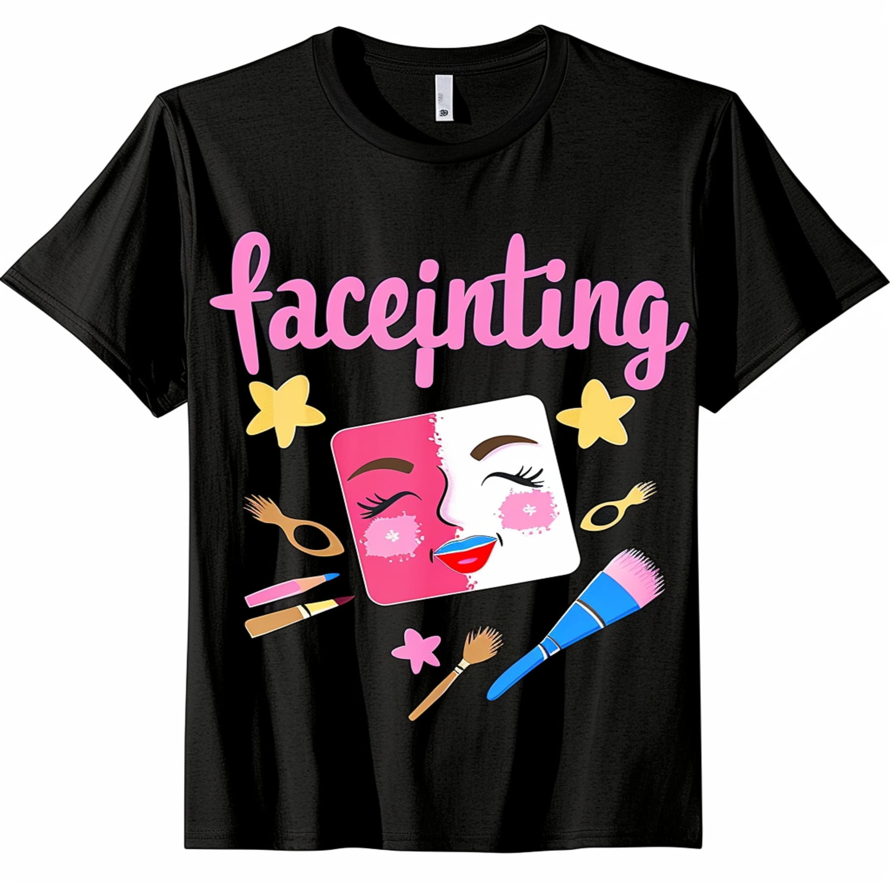 Kawaii Face Painter Eraser & Paintbrush Stars Black Tee Cute ...