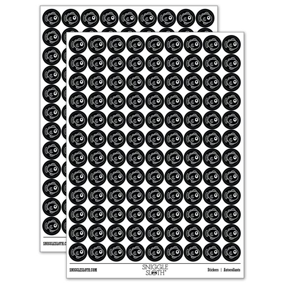 Kawaii Fish 200+ Round Stickers - Black - Gloss Finish - 0.50" Size