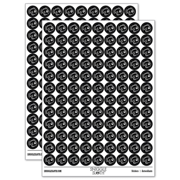 Kawaii Fish 200+ Round Stickers - Black - Matte Finish - 0.50" Size
