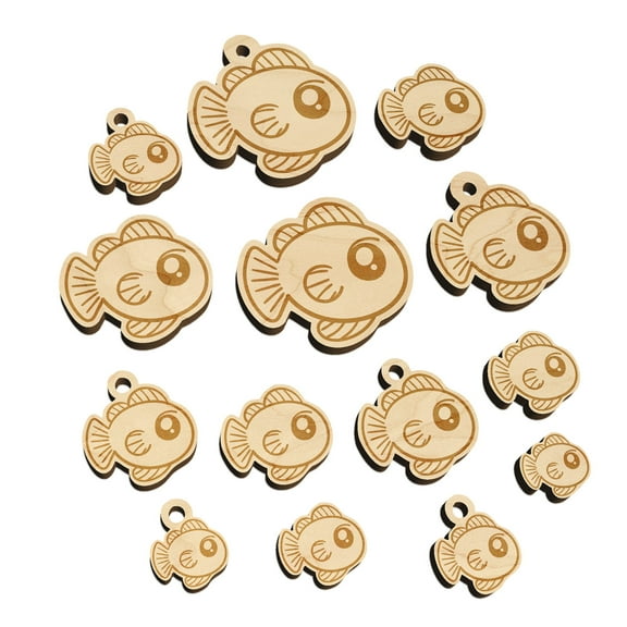Kawaii Fish Wood Mini Charms Shapes DIY Craft Jewelry - No Hole - 12mm (26pcs)