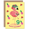 thumbnail image 1 of Kawaii Flamingo 9th Birthday Greetings Card Plus Envelope Blank inside, 1 of 3