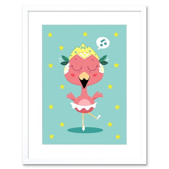 Kawaii Flamingo Ballet Art Print Framed Poster Wall Decor 9x7 inch