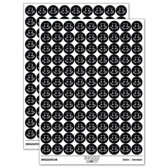 Kawaii Flapjack Octopus 200+ Round Stickers - Black - Gloss Finish - 0.50" Size