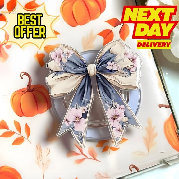 Kawaii Floral Bow MagSafe Phone Grip: Cute Ribbon Magnetic GripTok, Adorable Phone Holder for Flower Lovers, Elegant Phone Accessory