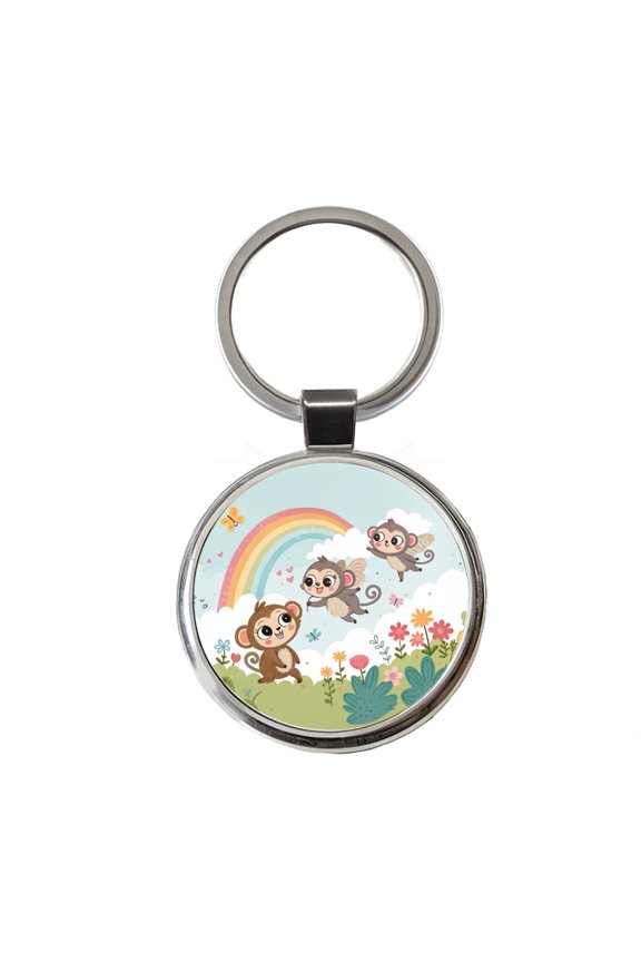 Kawaii Flying Monkeys Metal Round Keychain