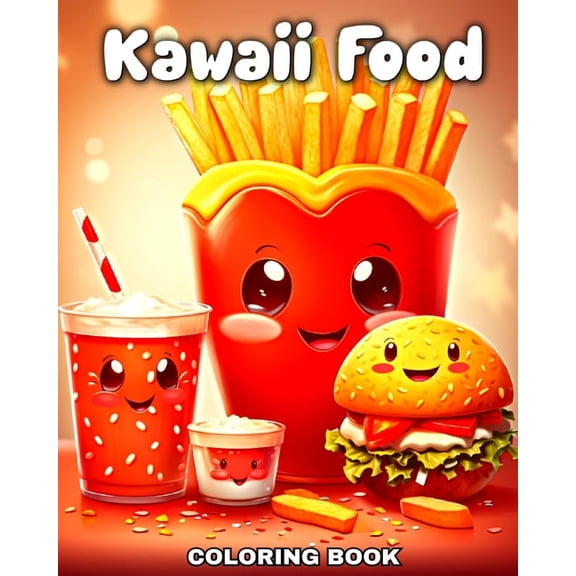 Kawaii Food Coloring Book: Adorable Kawaii Coloring Pages featuring Food, Drinks and Delicious Desserts, (Paperback)