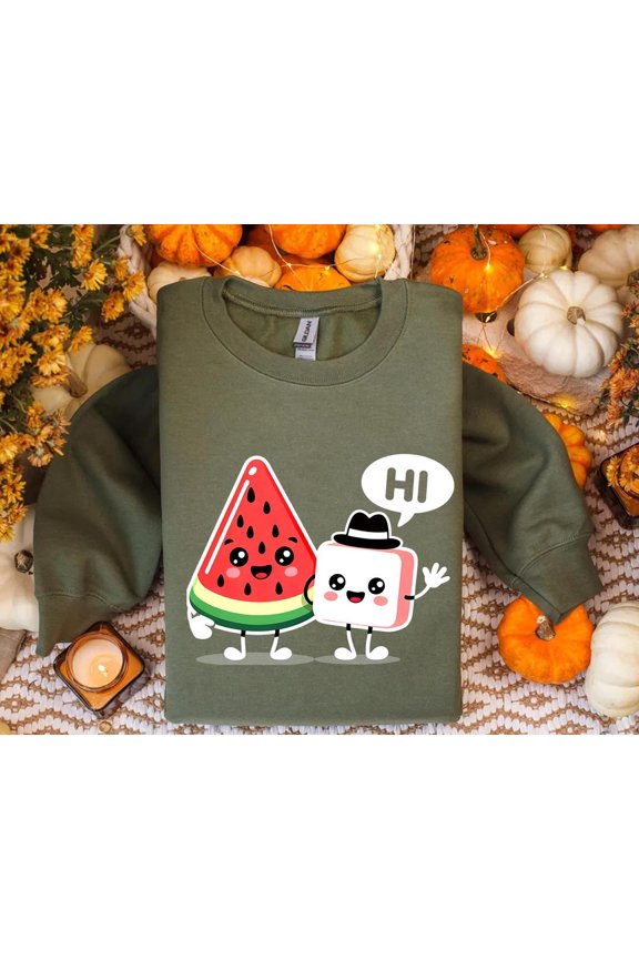 Kawaii Food Friends Sweatshirt – Watermelon & Marshmallow Crewneck SWEATSHIRT All Size S-5XL