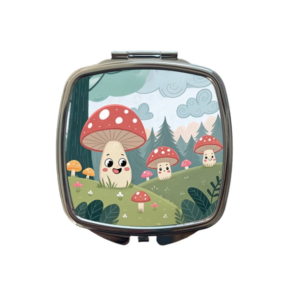 Kawaii Forest Mushrooms Travel Makeup Handbag Purse Small Pocket Compact Mirror