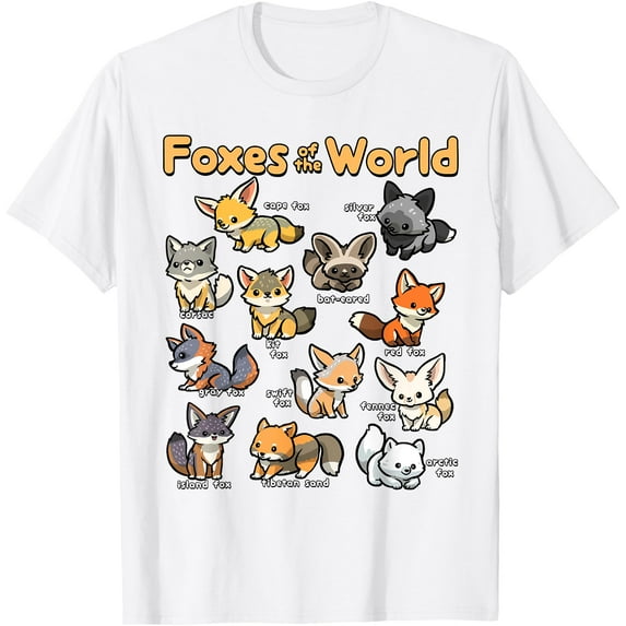 Kawaii Fox Animals of the World Educational Animal Foxes Lover Unisex T-Shirt for Men Women Kids,White Color,Size 4T